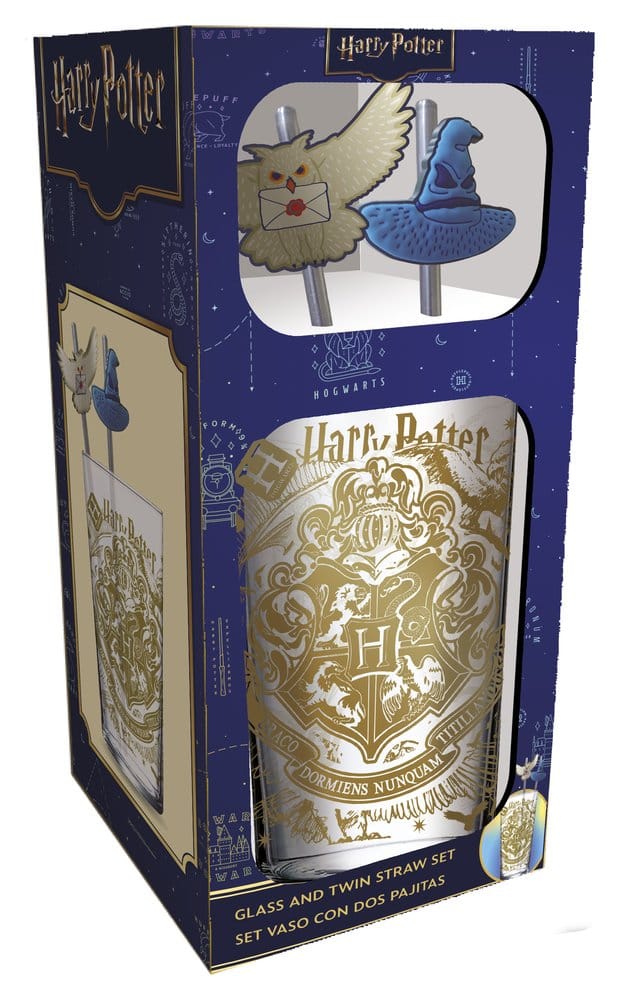 Bicchiere in vetro Harry Potter Magic & Mayhem con cannucce, 485 ml, Stor