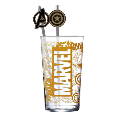 Marvel Bicchiere in Vetro con Cannuccia Metallica Avengers 485 ml