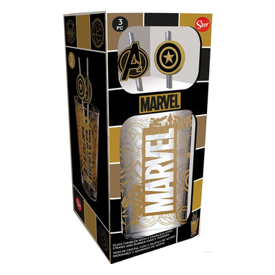 Marvel Bicchiere in Vetro con Cannuccia Metallica Avengers 485 ml