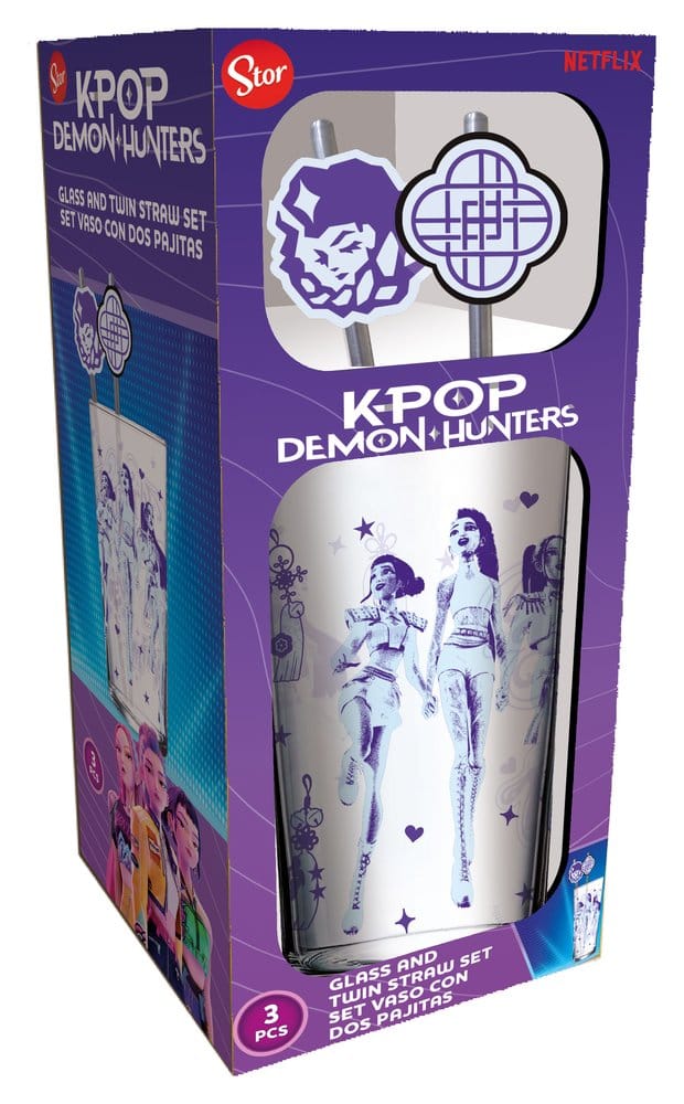 Bicchiere in Vetro con Cannucce KPop Demon Hunters 485 ml Stor