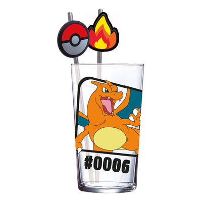 Pokémon Bicchiere in Vetro con Cannuccia Charizard 480 ml