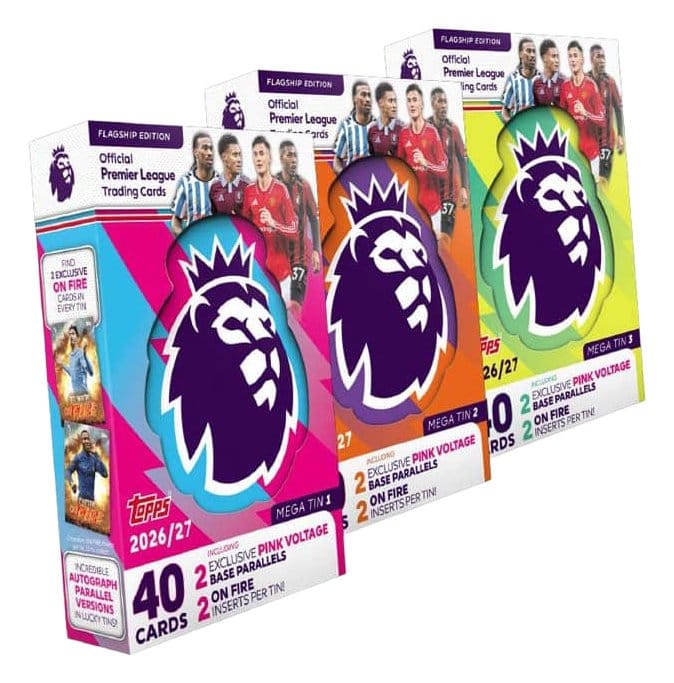 Topps Premier League 2026/2027 Trading Cards Mega Tin con 4 buste e 4 carte esclusive
