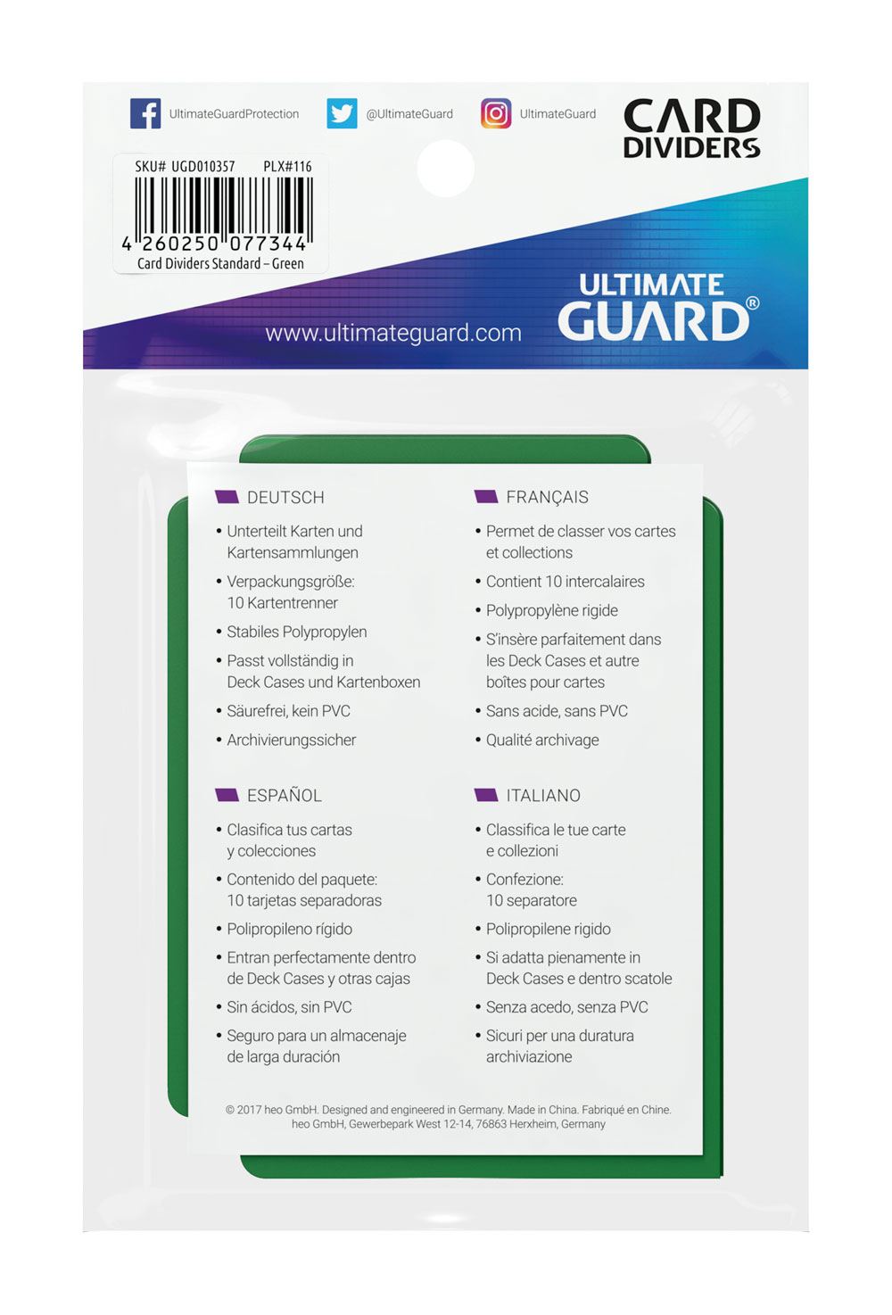 Ultimate Guard Divisori per Carte Formato Standard (10) - Verde