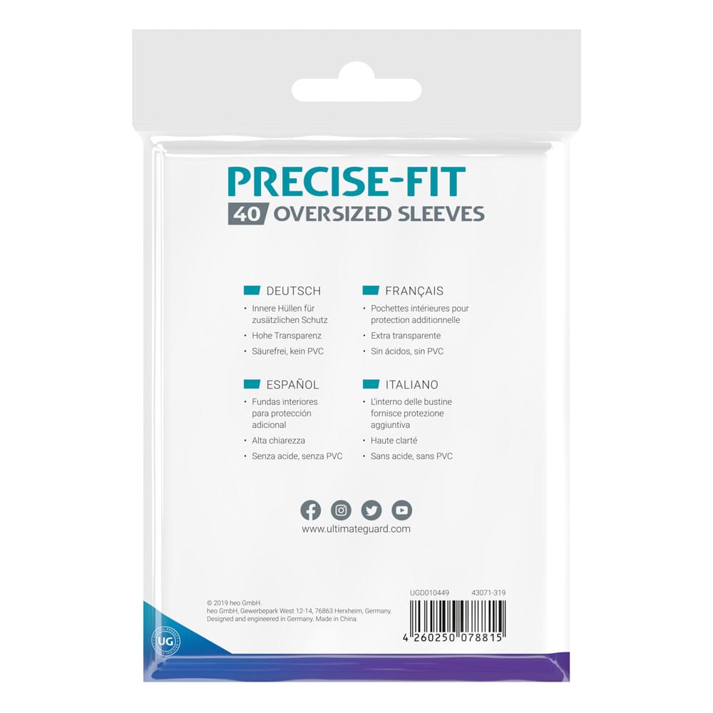 Ultimate Guard Precise-Fit Oversized Sleeves – 40 buste protettive trasparenti per carte formato grande