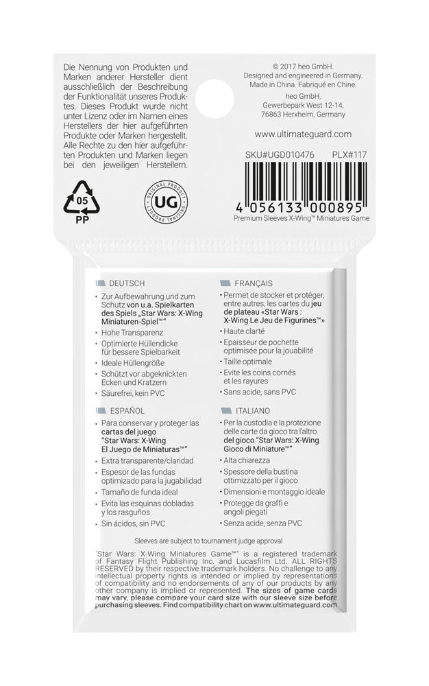 Ultimate Guard Bustine Protettive per Carte da Gioco (50) - X-Wing Miniatures Game, 43x65 mm
