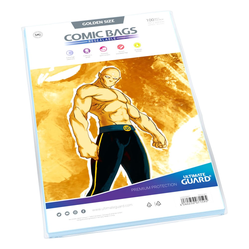 Ultimate Guard Comic Bags Richiudibili Golden Size (100 pezzi) - Custodia protettiva per fumetti