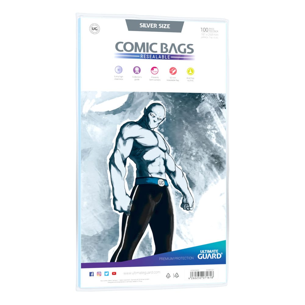 Ultimate Guard Comic Bags Resealable Silver Size (100) - Custodie per Fumetti