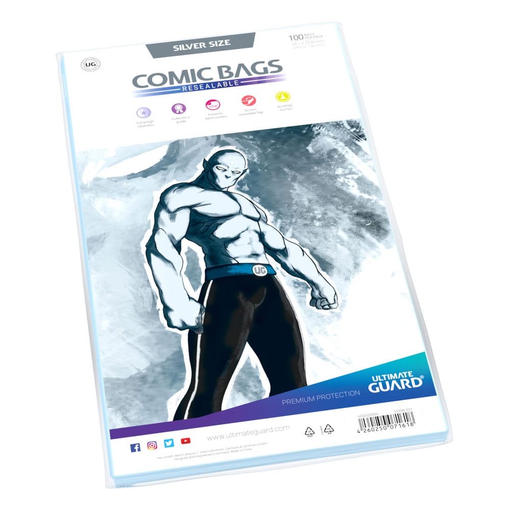 Ultimate Guard Comic Bags Resealable Silver Size (100) - Custodie per Fumetti