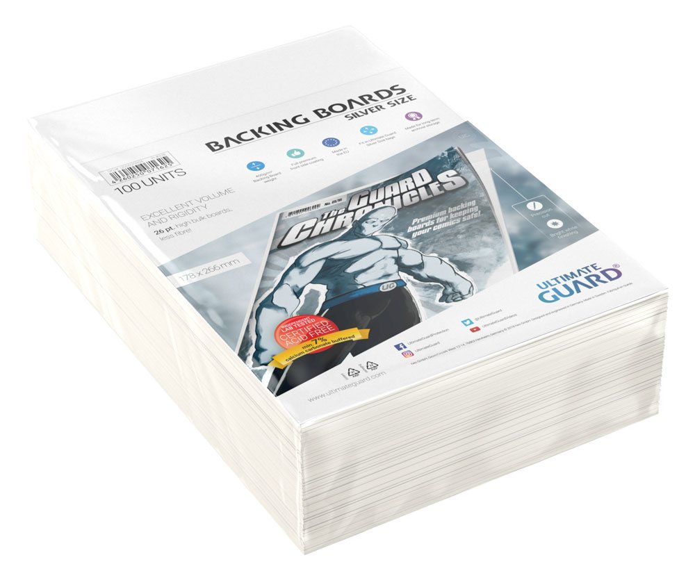 Ultimate Guard Comic Backing Boards (100) - Silver Size, 178x266 mm, Supporti per Fumetti