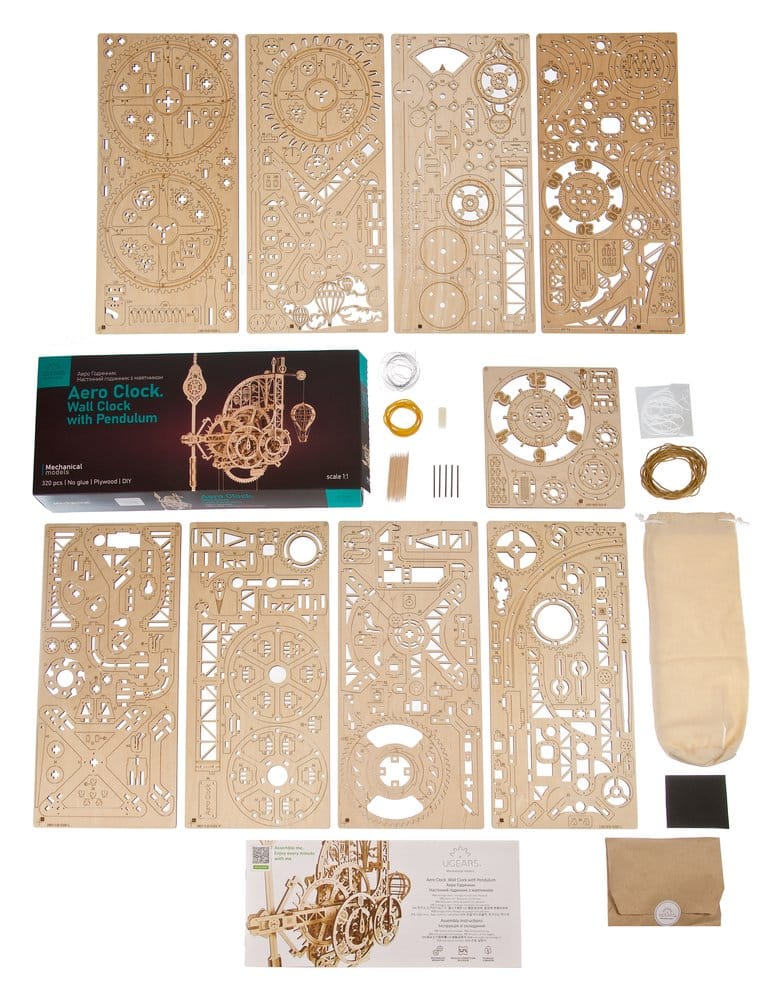 Ugears Aero Clock, modellino in legno con orologio a pendolo funzionante