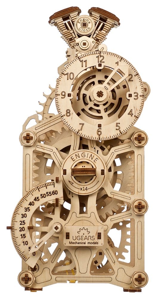 Ugears Modellino in Legno Engine Clock Orologio da Tavolo Meccanico