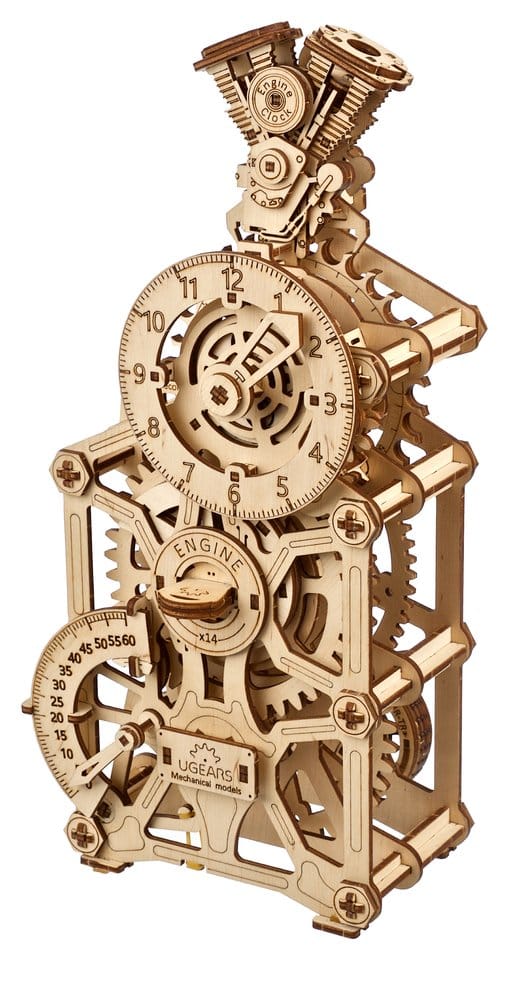 Ugears Modellino in Legno Engine Clock Orologio da Tavolo Meccanico