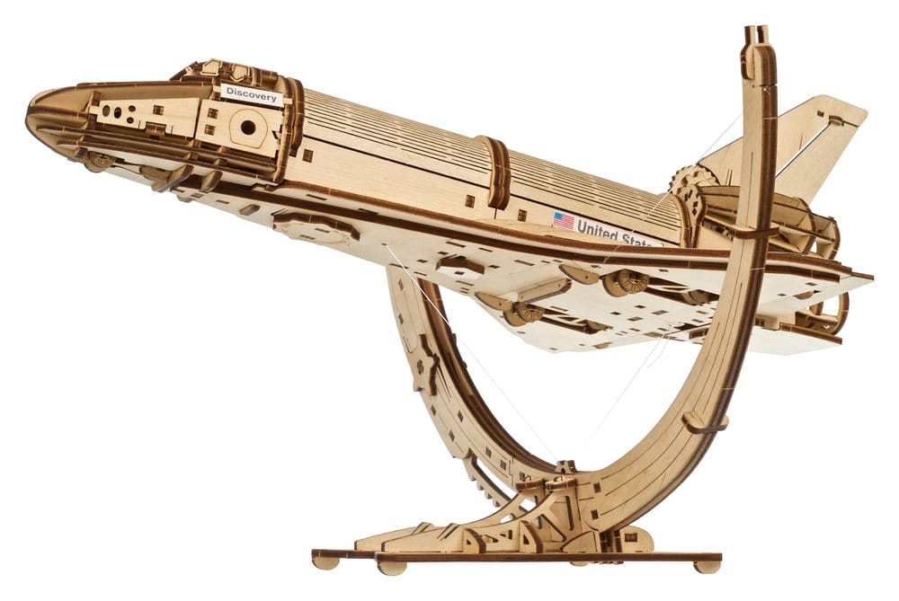 NASA Space Shuttle Discovery Modellino in Legno Ugears con Telescopio Hubble e Supporto Tensegrity