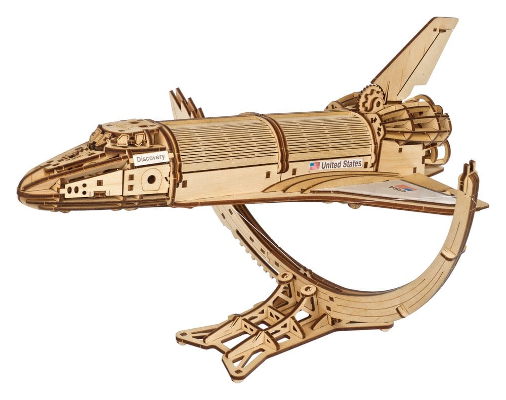 NASA Space Shuttle Discovery Modellino in Legno Ugears con Telescopio Hubble e Supporto Tensegrity