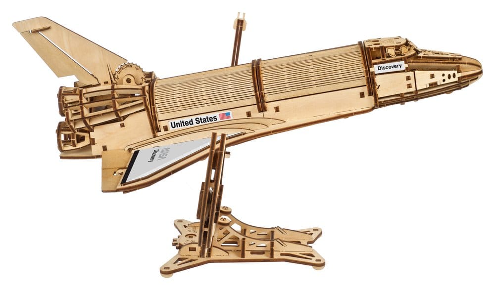 NASA Space Shuttle Discovery Modellino in Legno Ugears con Telescopio Hubble e Supporto Tensegrity