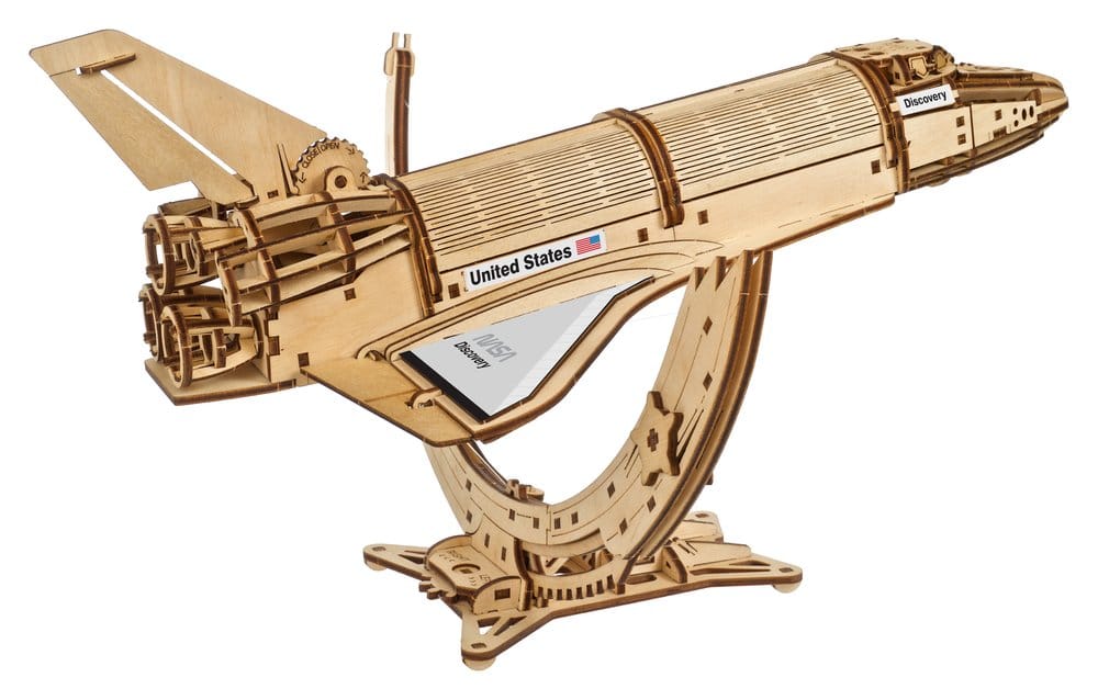 NASA Space Shuttle Discovery Modellino in Legno Ugears con Telescopio Hubble e Supporto Tensegrity