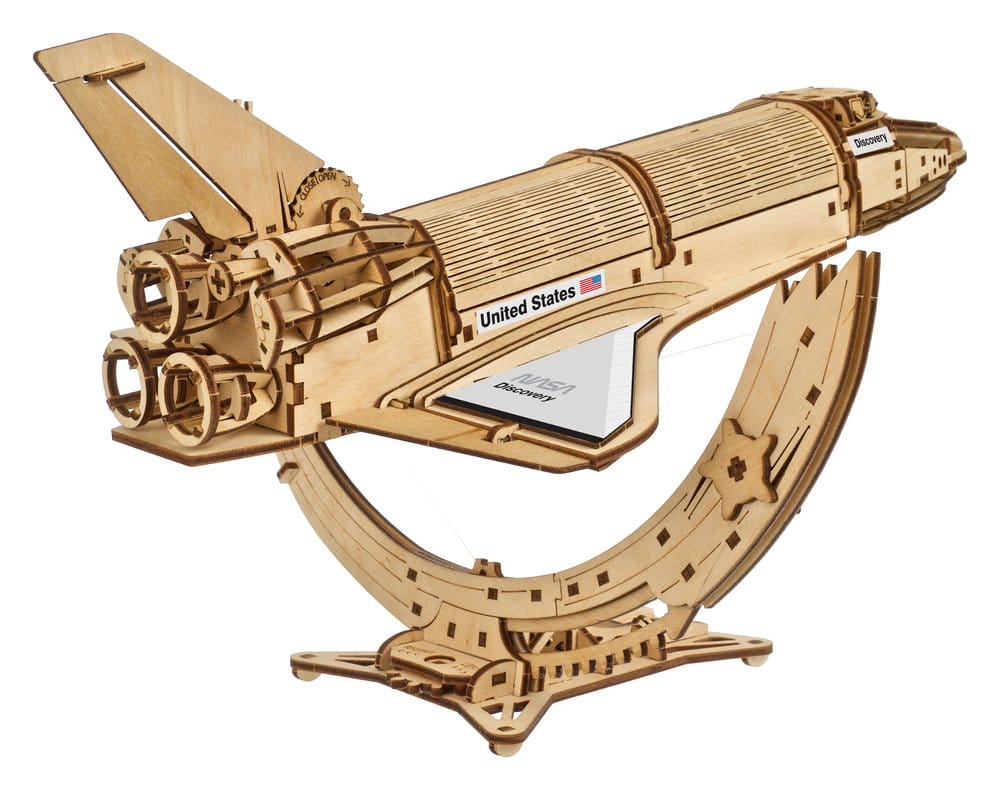 NASA Space Shuttle Discovery Modellino in Legno Ugears con Telescopio Hubble e Supporto Tensegrity