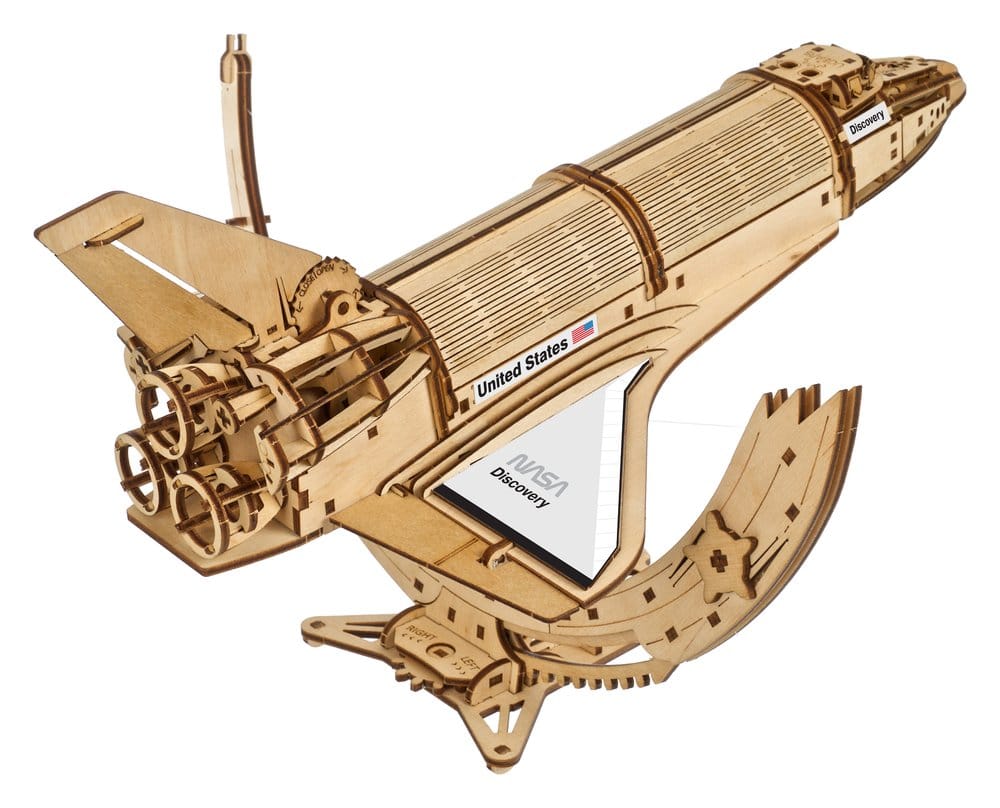 NASA Space Shuttle Discovery Modellino in Legno Ugears con Telescopio Hubble e Supporto Tensegrity