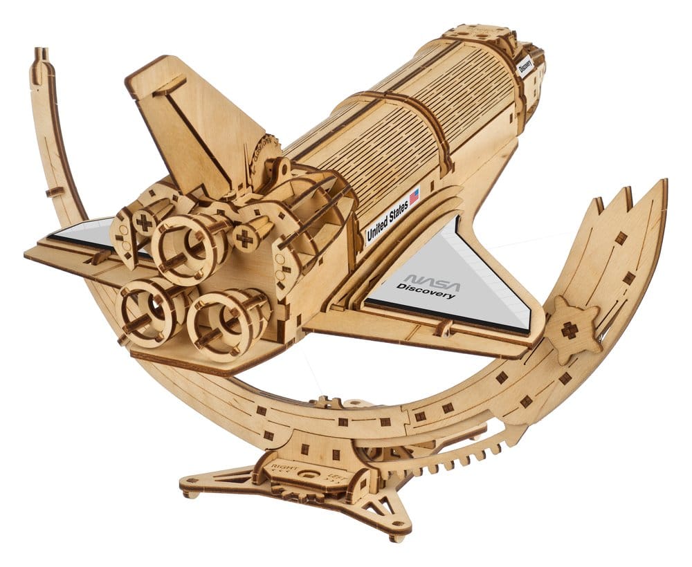 NASA Space Shuttle Discovery Modellino in Legno Ugears con Telescopio Hubble e Supporto Tensegrity
