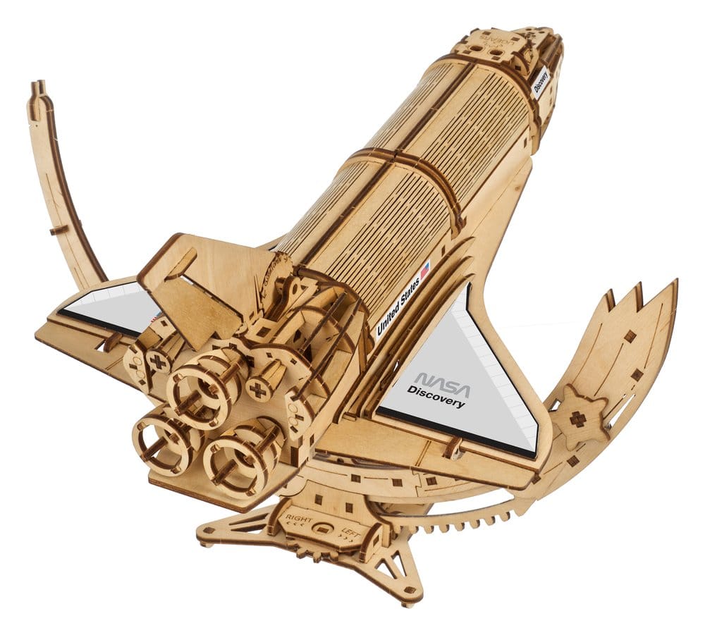 NASA Space Shuttle Discovery Modellino in Legno Ugears con Telescopio Hubble e Supporto Tensegrity