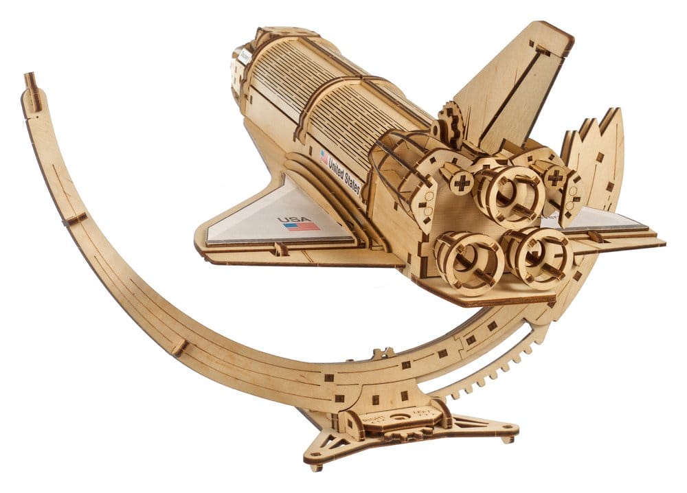 NASA Space Shuttle Discovery Modellino in Legno Ugears con Telescopio Hubble e Supporto Tensegrity