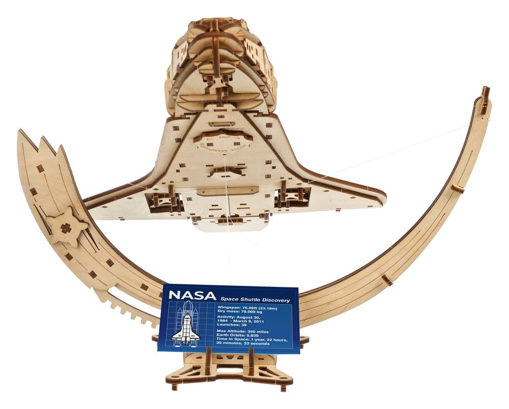NASA Space Shuttle Discovery Modellino in Legno Ugears con Telescopio Hubble e Supporto Tensegrity