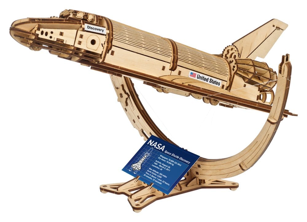 NASA Space Shuttle Discovery Modellino in Legno Ugears con Telescopio Hubble e Supporto Tensegrity