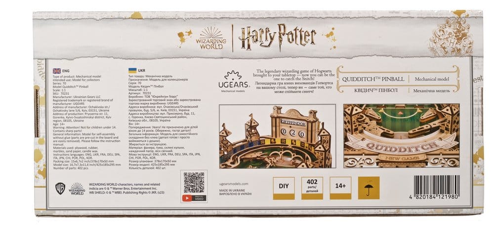 Ugears Harry Potter Quidditch Flipper Pinball, Modellino in Legno da Costruire