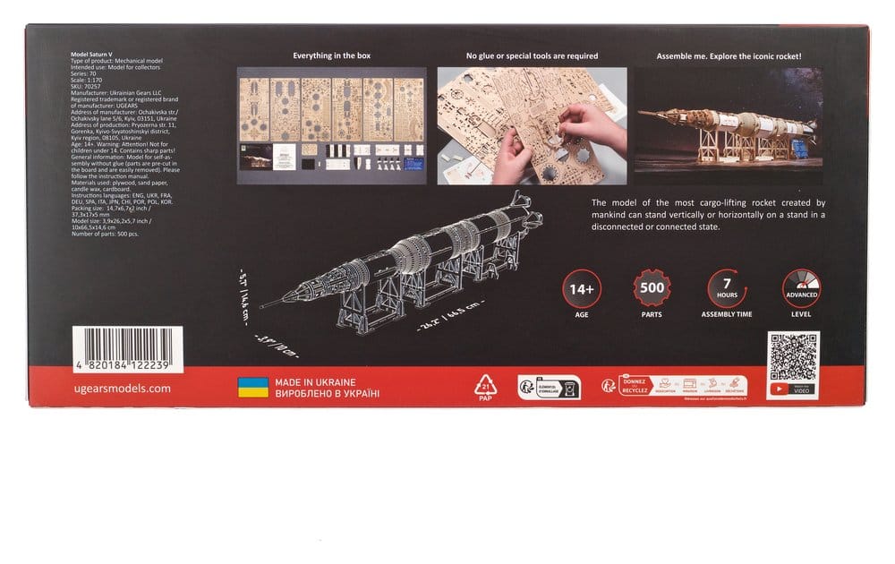 Modellino in legno NASA Saturn V in scala 1:170 Ugears