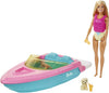 Barbie- Playset con Bambola Bionda, Motoscafo galleggiante con cucciolo e accessori