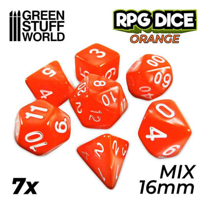 GreenStuffWorld - 7x Mix 16mm Dice - Orange