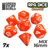GreenStuffWorld - 7x Mix 16mm Dice - Orange