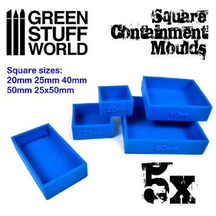 Green Stuff World - Tools - 5x Containment Moulds for Bases - Square